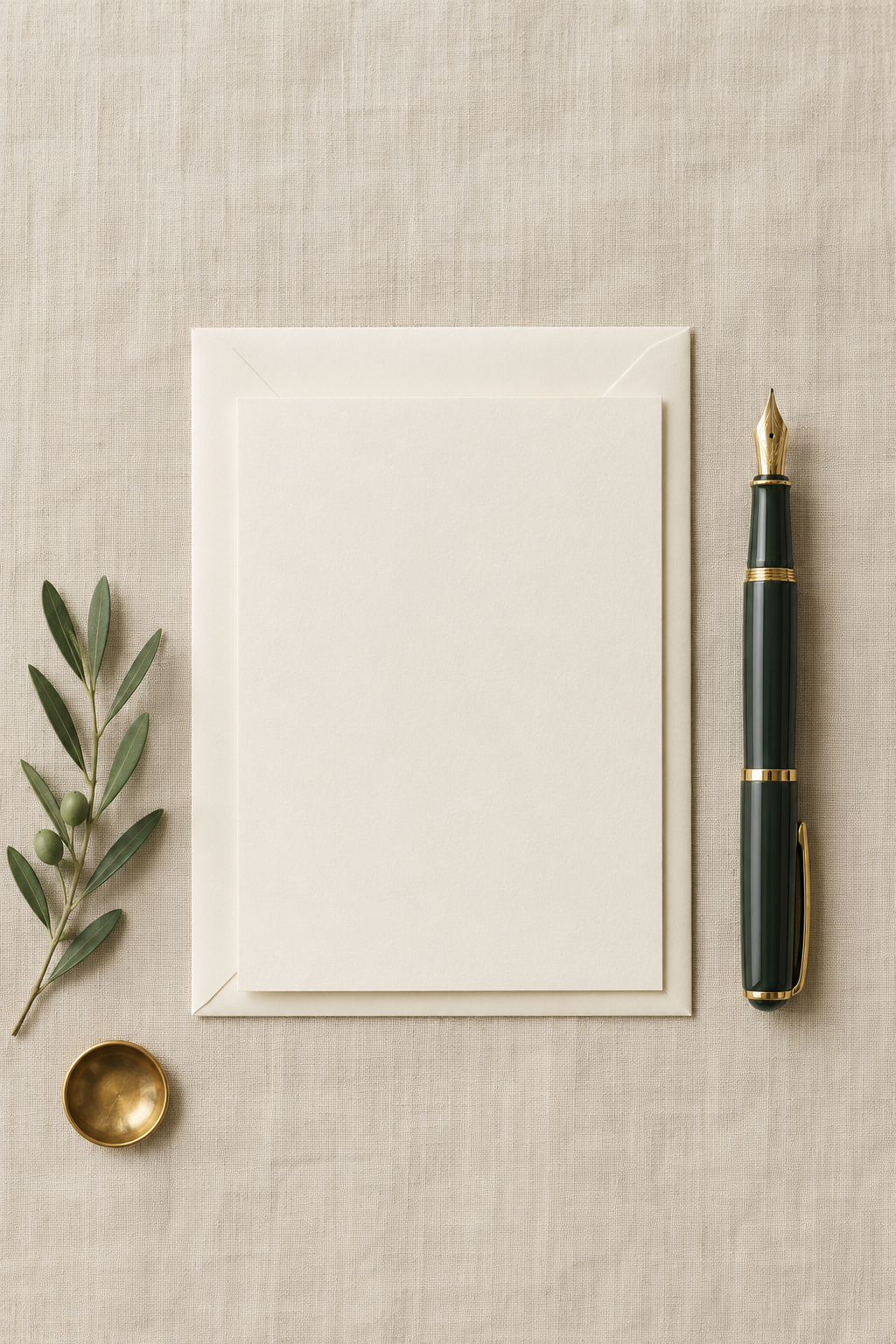 A warm writing desk with a card and pen